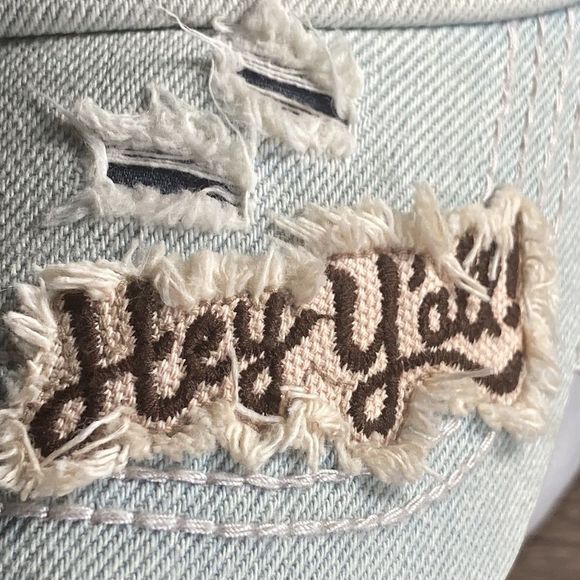 Womens Kbethos Vintage Distressed Denim Hat W/ Patches - Picture 2 of 11